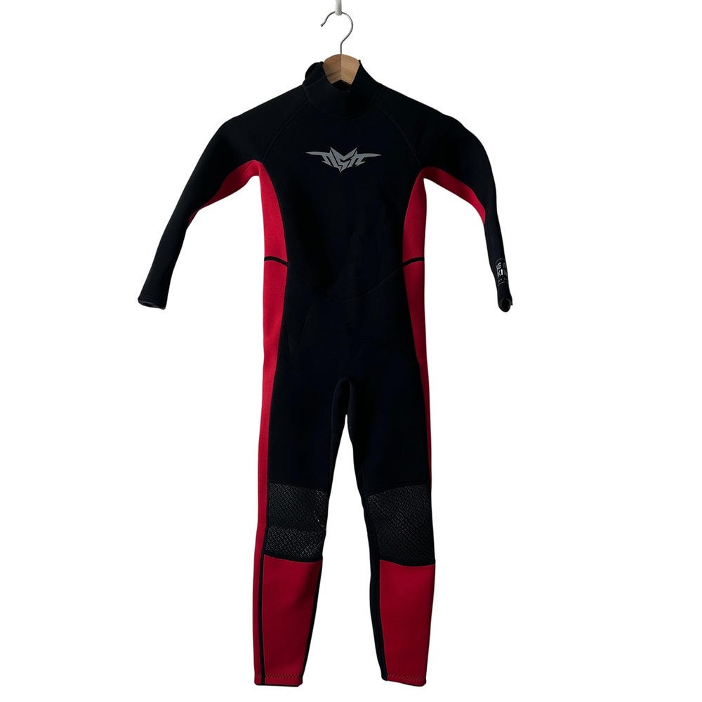 Seaskin Kids 3mm Neoprene Full Body Wetsuit Black Red Long Sleeve Size 8